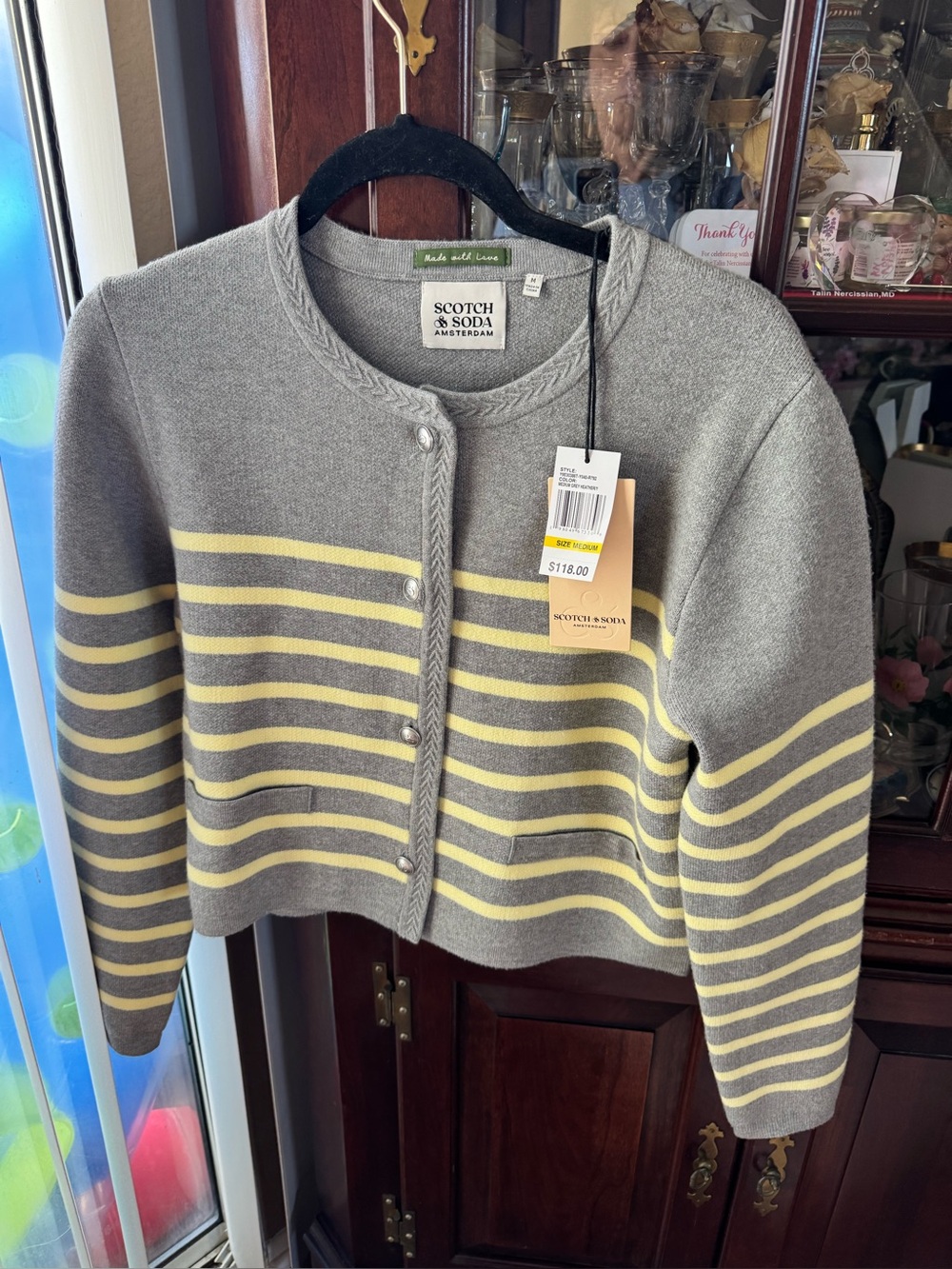 Scotch & Soda Gray and Soft Yellow Striped Knit Cardigan
